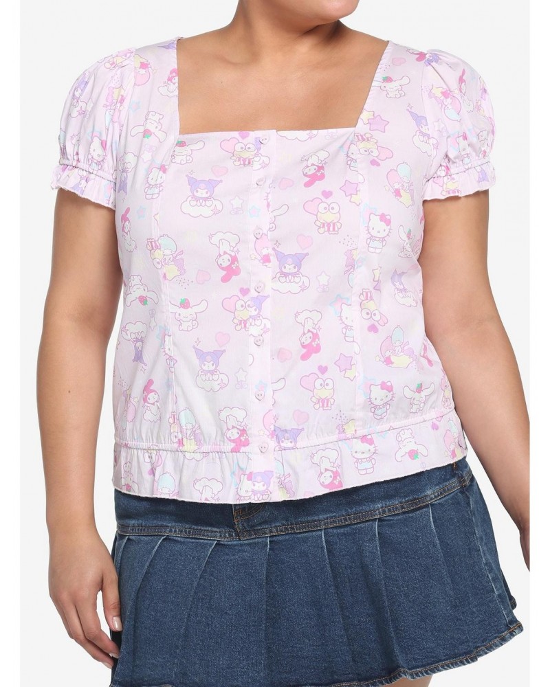 Hello Kitty And Friends Pastel Ruffle Button-Up Girls Top Plus Size $6.07 Tops