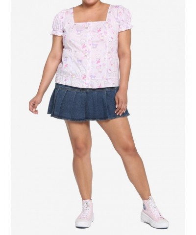 Hello Kitty And Friends Pastel Ruffle Button-Up Girls Top Plus Size $6.07 Tops