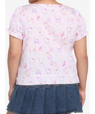 Hello Kitty And Friends Pastel Ruffle Button-Up Girls Top Plus Size $6.07 Tops