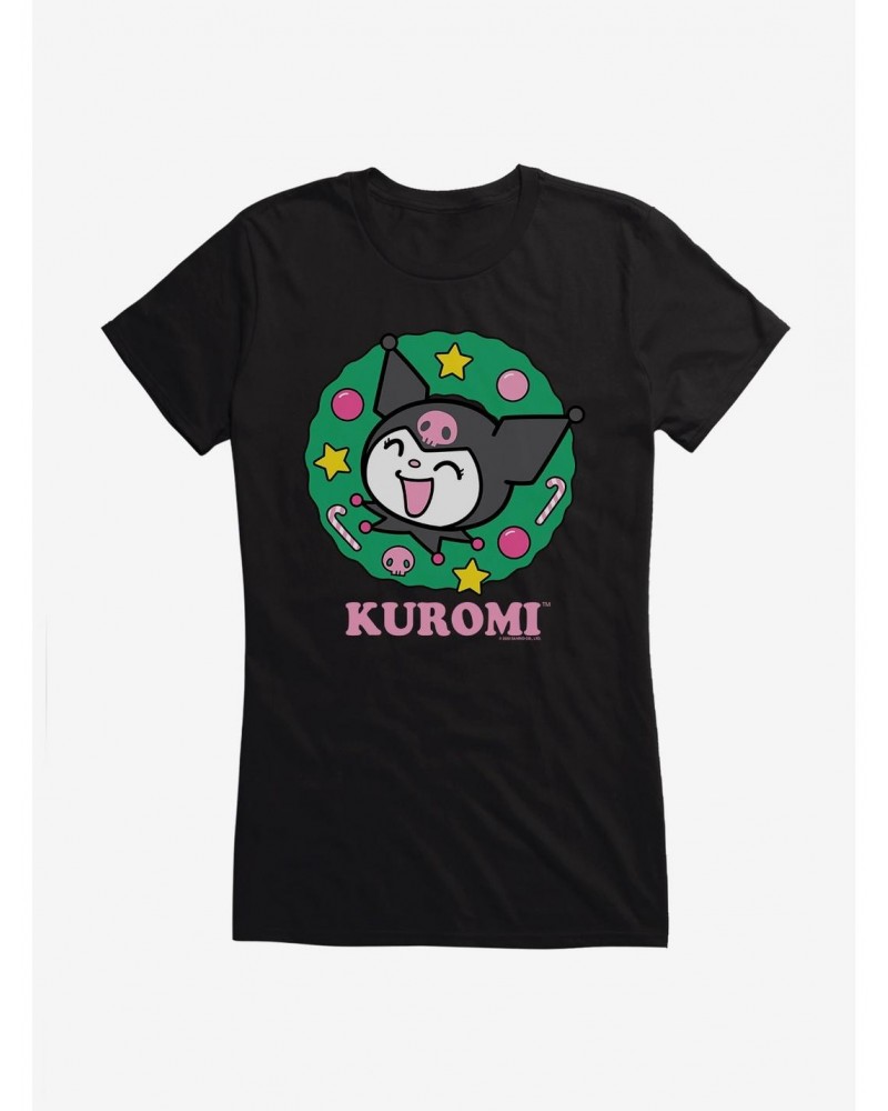 Kuromi Christmas Wreath Girls T-Shirt $5.98 T-Shirts