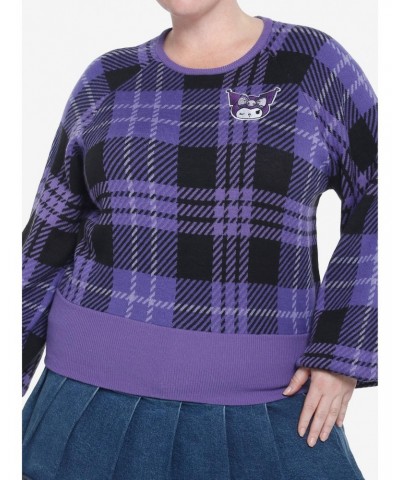 Kuromi Purple Plaid Knit Girls Sweater Plus Size $16.37 Sweaters
