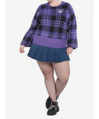 Kuromi Purple Plaid Knit Girls Sweater Plus Size $16.37 Sweaters