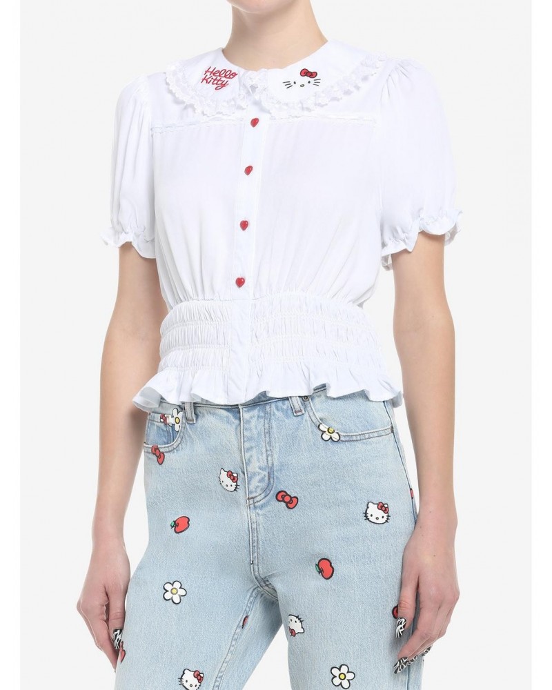 Hello Kitty Lace Girls Woven Button-Up Top $9.90 Tops
