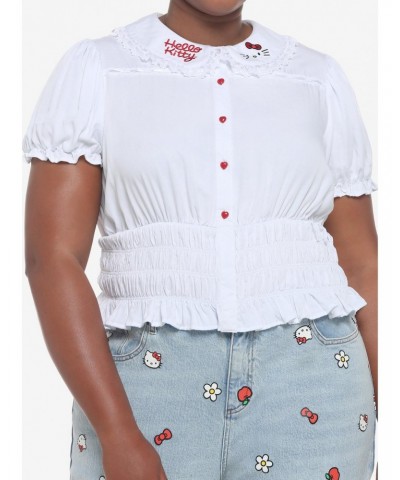 Hello Kitty Lace Girls Woven Button-Up Top Plus Size $8.26 Tops