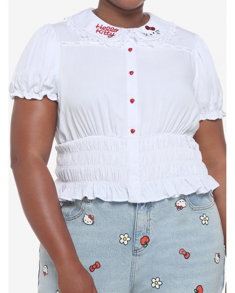 Hello Kitty Lace Girls Woven Button-Up Top Plus Size $8.26 Tops