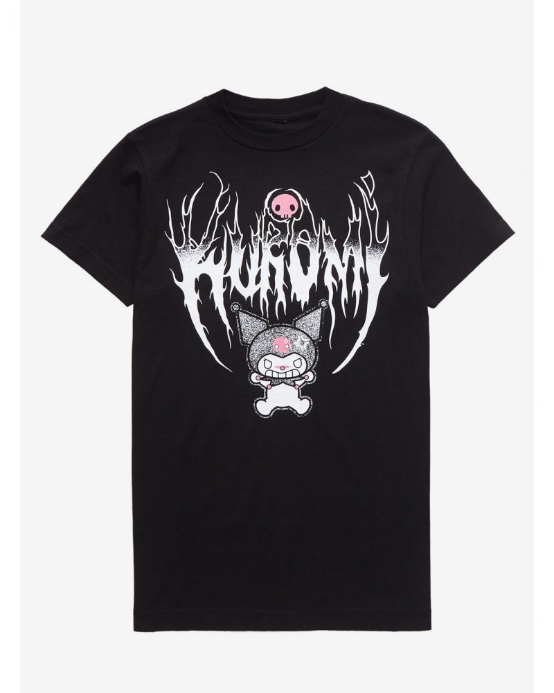 Kuromi Metal Font Boyfriend Fit Girls T-Shirt $8.06 T-Shirts