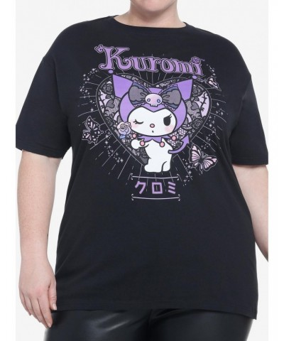 Kuromi Lace Heart Boyfriend Fit Girls T-Shirt Plus Size $7.91 T-Shirts