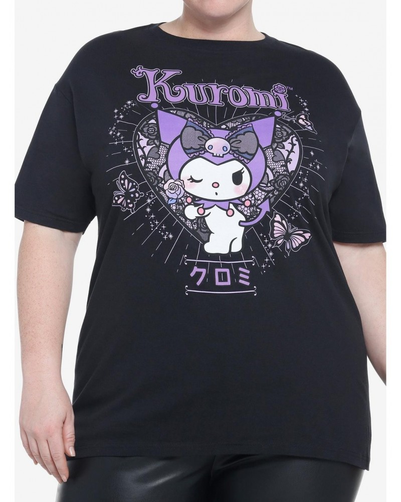 Kuromi Lace Heart Boyfriend Fit Girls T-Shirt Plus Size $7.91 T-Shirts