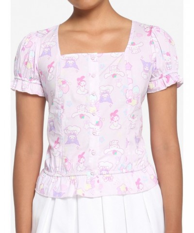 Hello Kitty And Friends Pastel Ruffle Girls Button-Up Top $8.20 Tops
