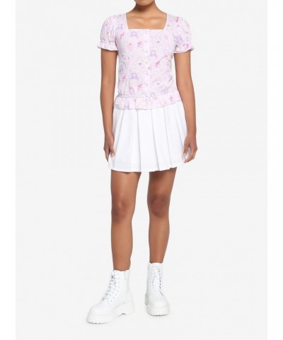 Hello Kitty And Friends Pastel Ruffle Girls Button-Up Top $8.20 Tops