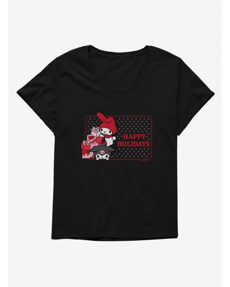 My Melody & Kuromi Holiday Presents Ugly Christmas Girls T-Shirt Plus Size $9.33 T-Shirts