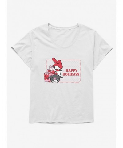 My Melody & Kuromi Holiday Presents Ugly Christmas Girls T-Shirt Plus Size $9.33 T-Shirts