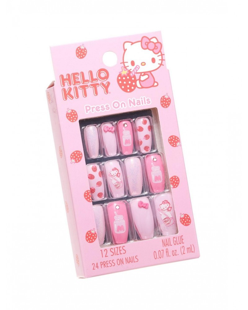 Hello Kitty Strawberry Milk Faux Nail Set $3.49 Nail Set